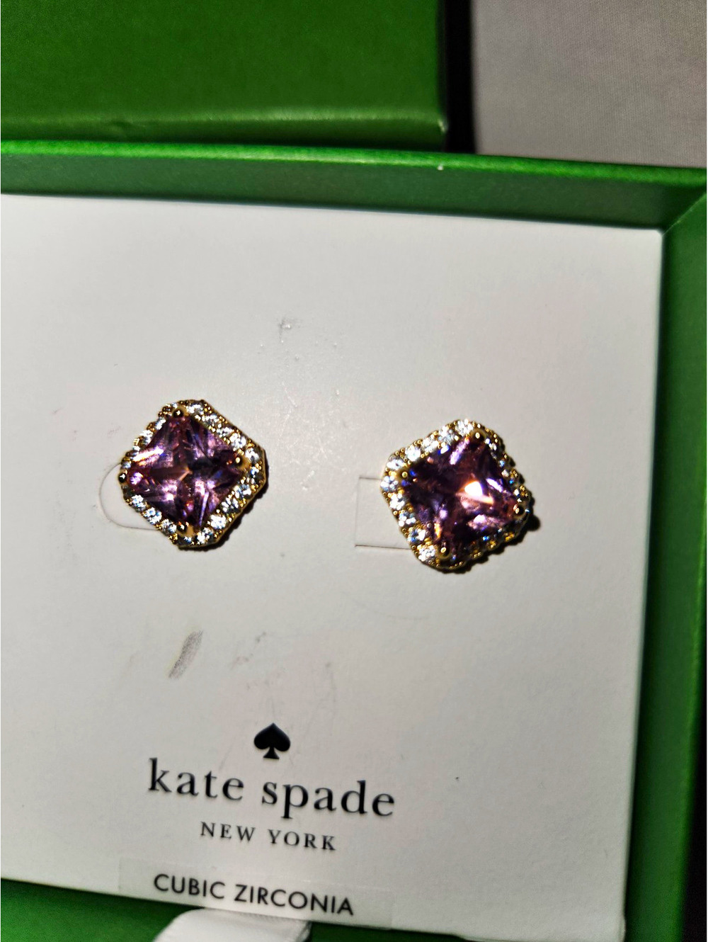 kate spade new york Pink CZ Halo Stud Earrings Butterfly Closure Square